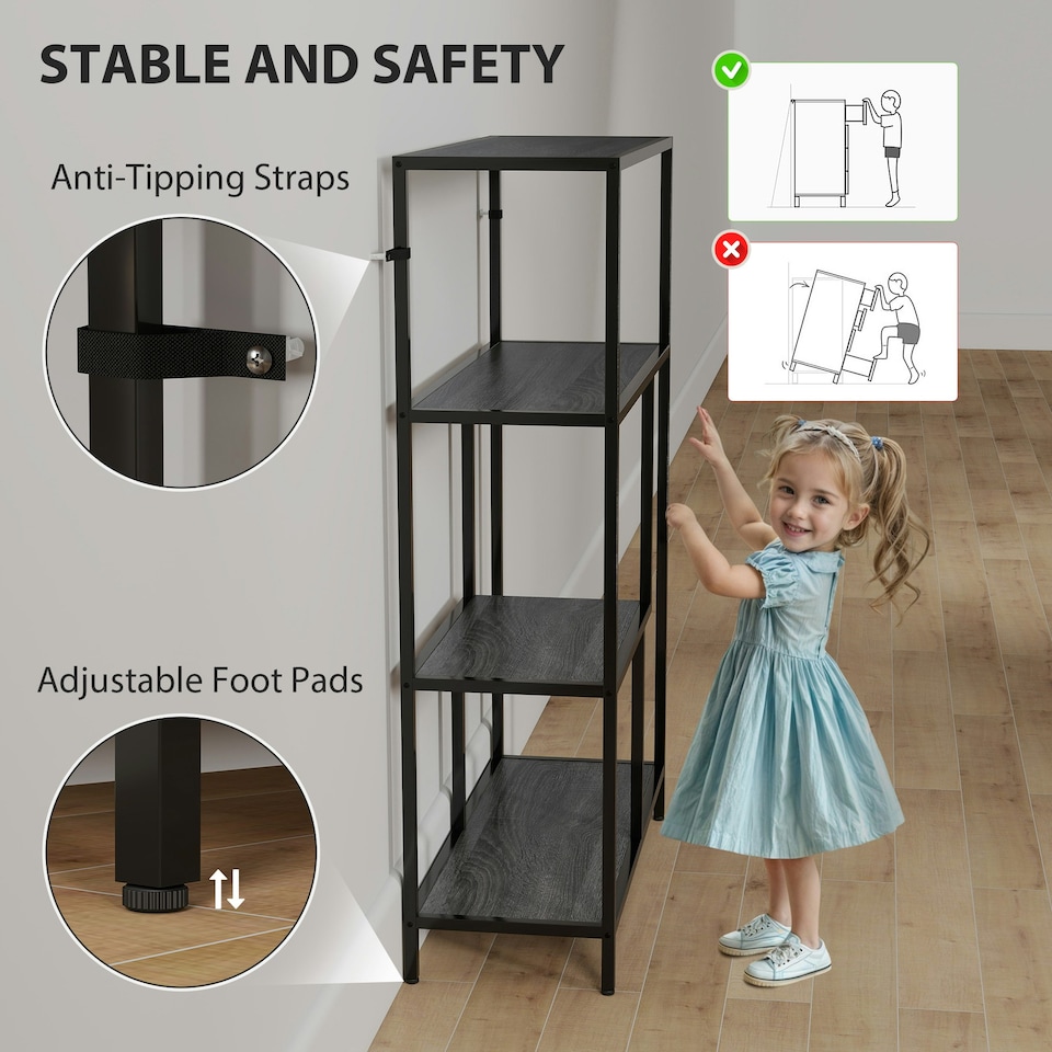 image 1 of HOMCOM Industrial Bookshelf Bookcase w/ Open Shelves for Study | Grey