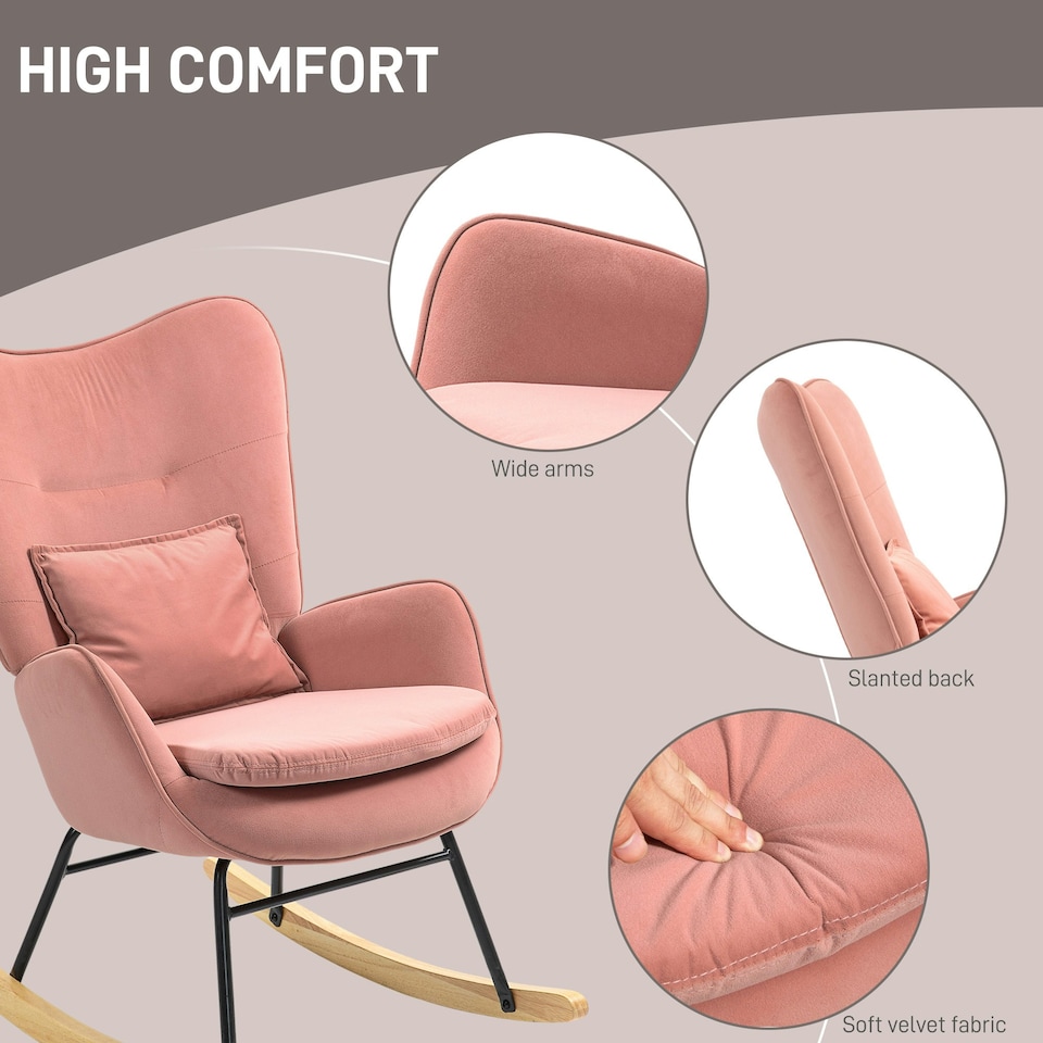 image 1 of HOMCOM Velvet Rocking Chair with Lumbar Pillow for Living Room Bedroom