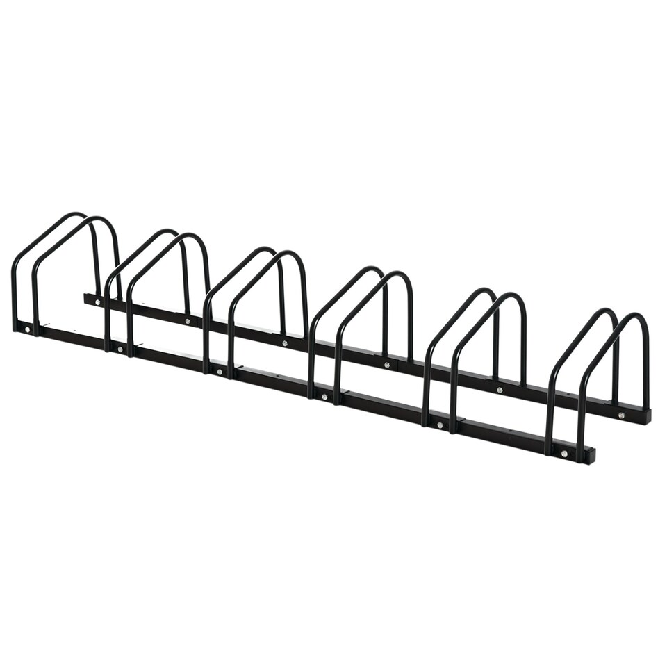 image 1 of HOMCOM Bike Parking Rack Bicycle Locking Storage Stand for 6 Cycling Black