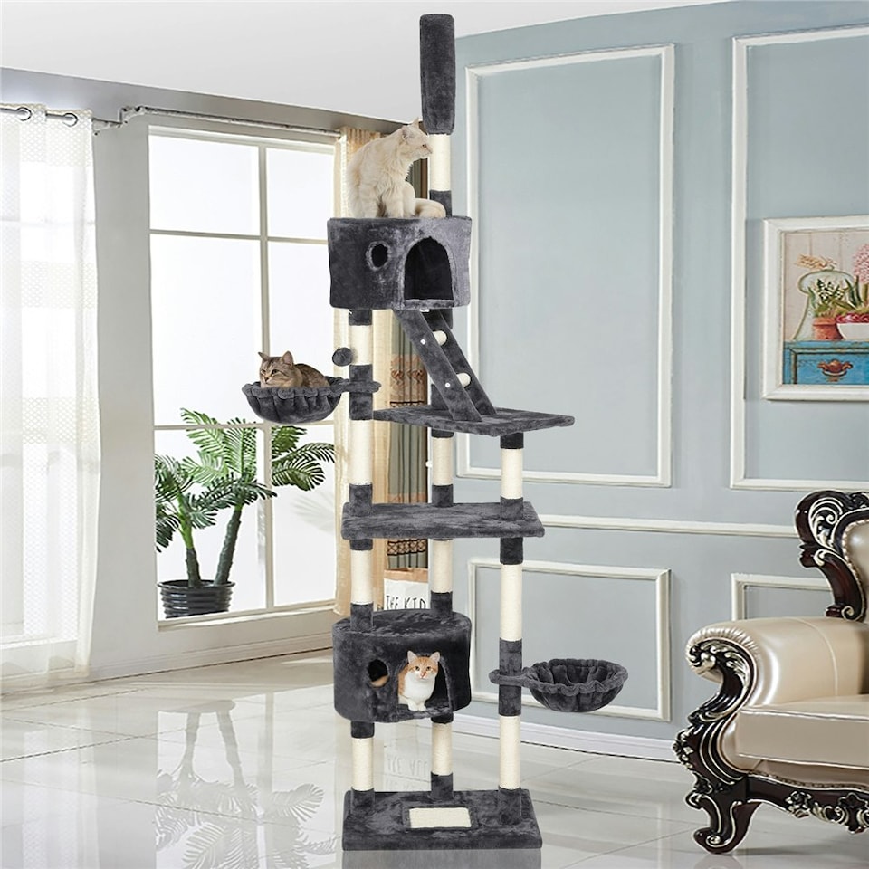 image 1 of Yaheetech 255 cm Tall Large Cat Tree Condo Dark Grey