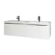 image 1 of 1200mm Bathroom Wall Mounted Drawer Unit and Twin Ceramic Basin Gloss White (Central) - Brassware Not Included | White | White | 1