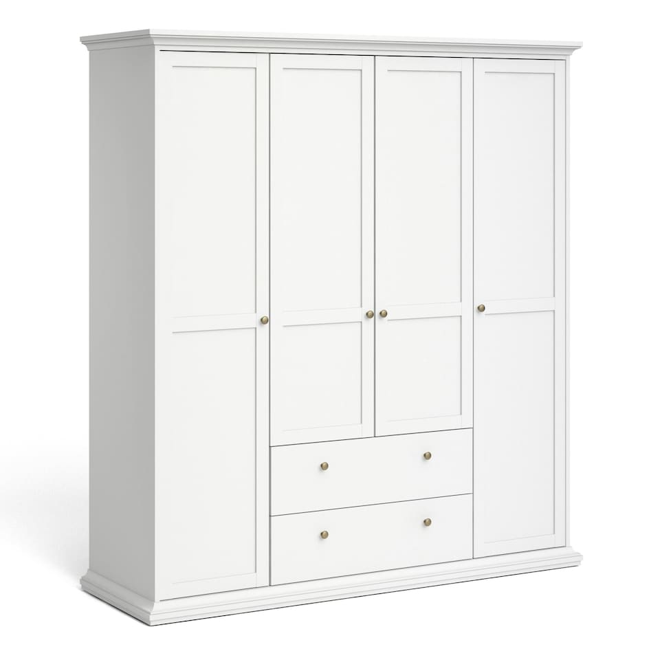 image 1 of Paris Wardrobe with 4 Doors and 2 Drawers in White