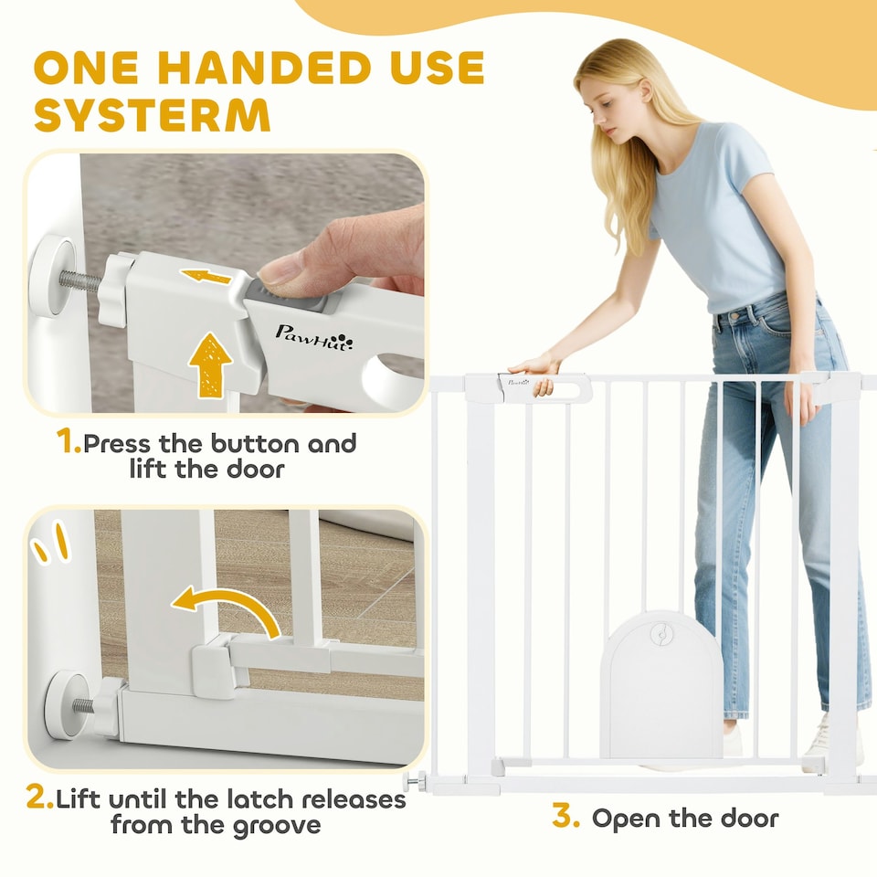 image 1 of PawHut 75-103 cm Pet Safety Gate Pressure Fit Stair w/ Small Door Double Locking