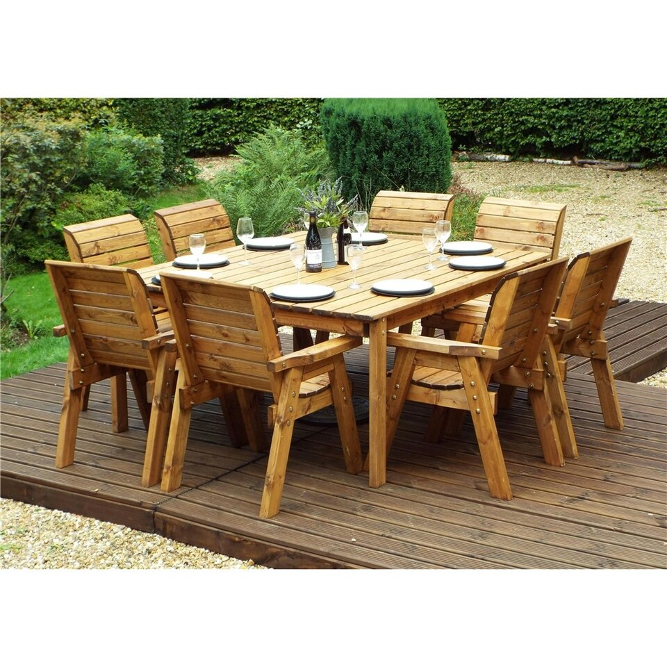 image 1 of Traditional Eight Seater Table Set with 8 x Green Chair Cushions, 1 x Green Parasol & Base & 1 x Cushion Storage Bag