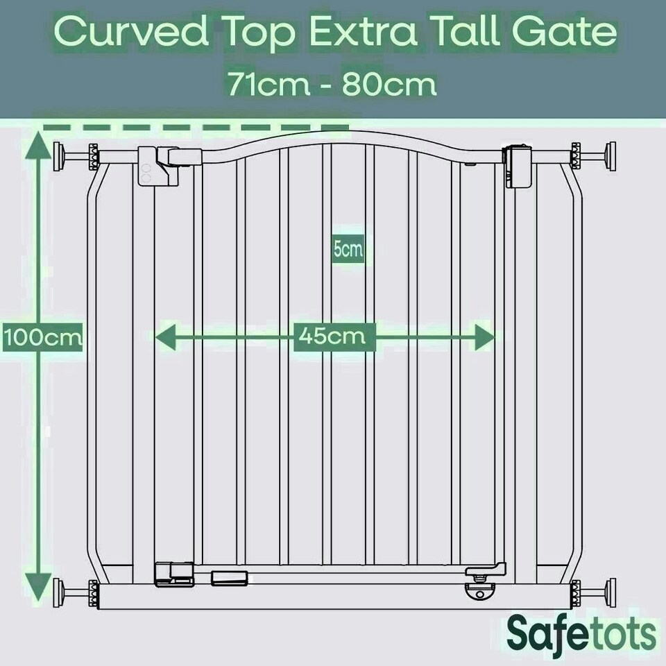 image 1 of Safetots Extra Tall Curved Top Safety Gate, 71cm - 80cm, Matt Grey, Extra Tall 100cm in Height, Pressure Fit Stair Gate