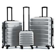 Flight Knight Suitcase Sets 3 Piece, Large Suitcase, Extra Large Suitcase, easyJet Cabin Bag 45x36x20cm Underseat Carry On, 100+ Airlines Approved - BA, Ryanair Silver | Alluminium | Large