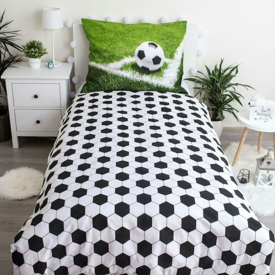 image 1 of Jerry Fabrics Cotton Football Duvet Cover Set - Black/White/Green - Single Black | Single