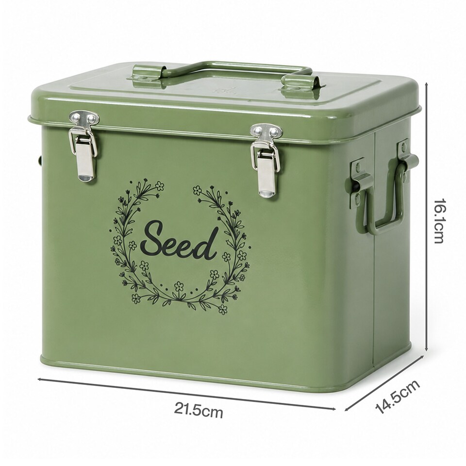 image 1 of TOQUE Seed Storage Box Organiser 3 Compartment Metal Seed Storage Green