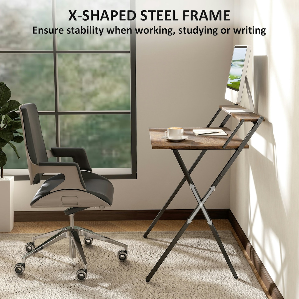 image 1 of HOMCOM 81.5 cm Folding Computer Desk for Small Spaces Bedroom | Brown