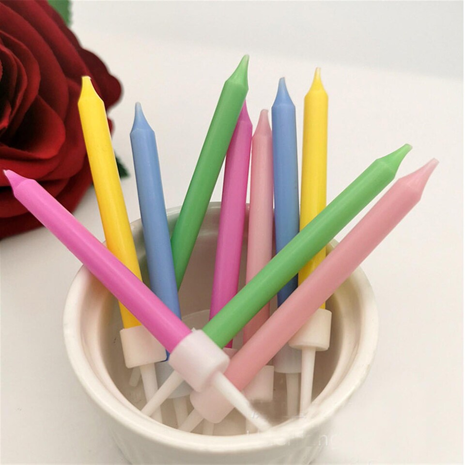image 1 of Pack of 10 Multicolor Light Body Pins Candles With Thread Pillar