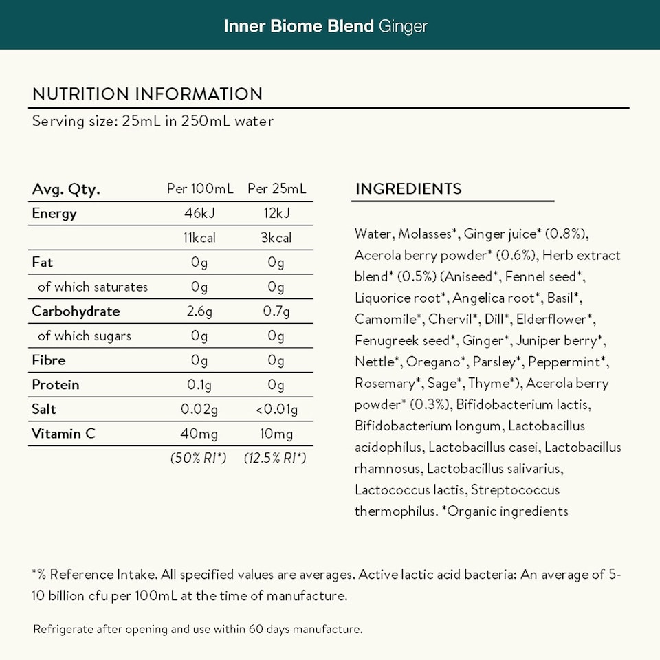 image 1 of Nuzest Inner Biome Blend – Digestive Health & Microbiome Support – 8 Microbiotic Cultures, 19 Fermented Herbs - Gut Health - Vegan - Ginger