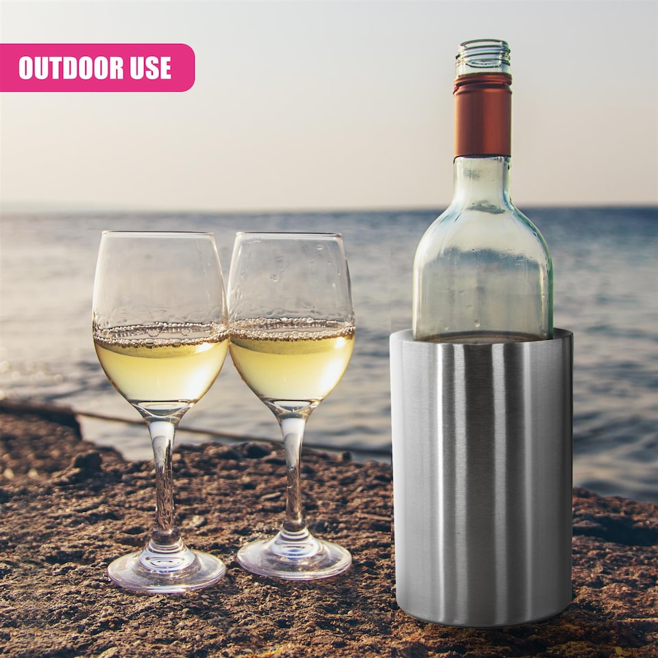image 1 of GEEZY Chiller Wine Ice Bucket Stainless Steel Silver 22cm