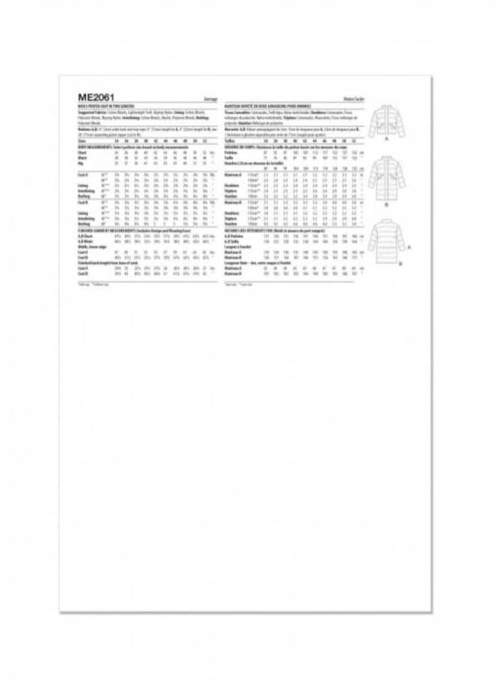 image 1 of Know Me 2061 Paper Sewing Pattern – Men’s Coat, Sizes Aa (34–36–38–40–42), Intermediate