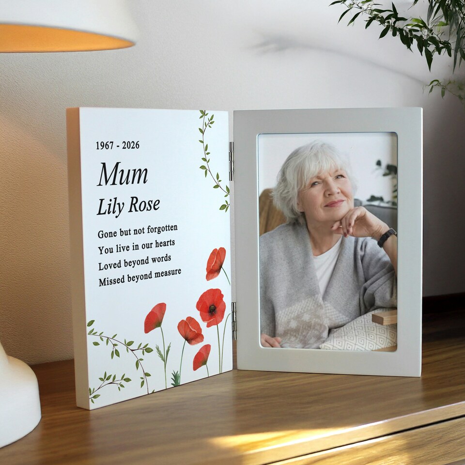 image 1 of Personalised Memorial Wooden Hinged 6x4 Photo Frame | White | One Size