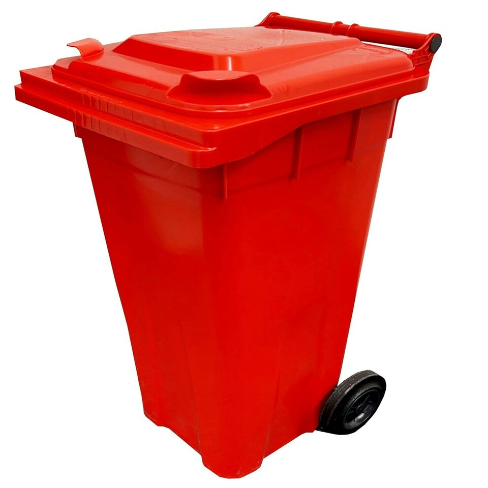image 1 of Red 240L Standard Sized Outdoor Recycling Wheelie Bin With Rubber Wheels & Lid Red