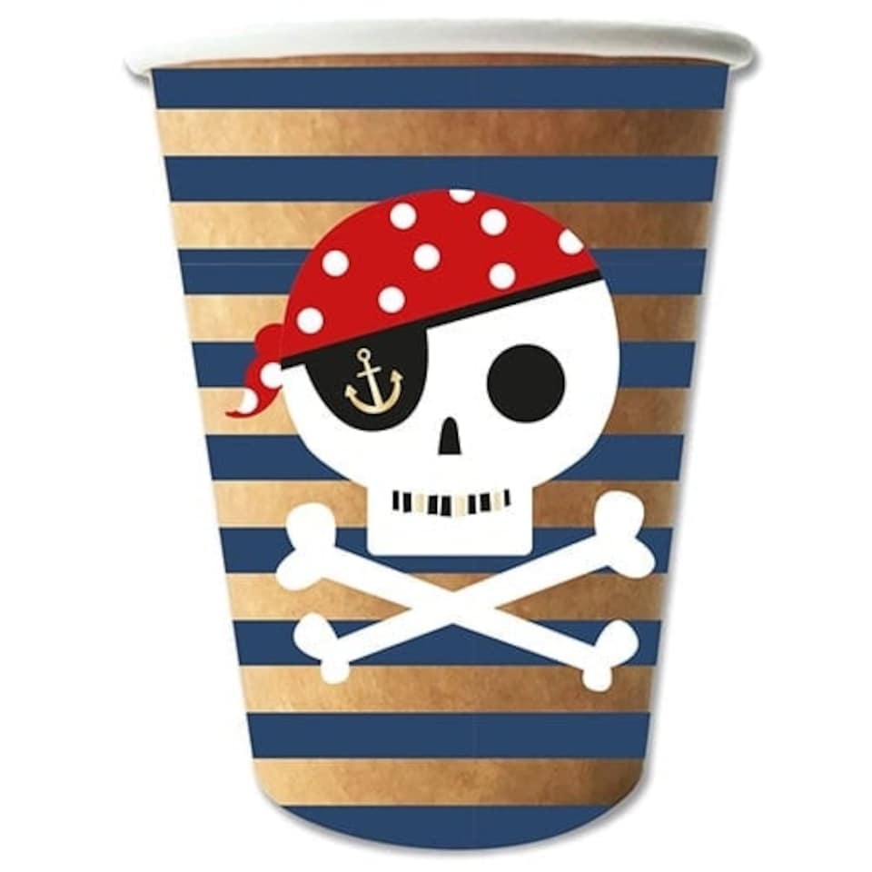 Pirate Treasure Island Paper Cups 250ml - Pack of 8