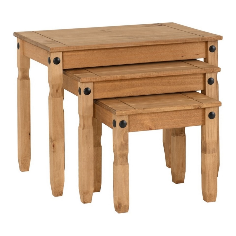 image 1 of Corona Nest of Tables - L43.5 x W66 x H53.5 cm - Distressed Waxed Pine