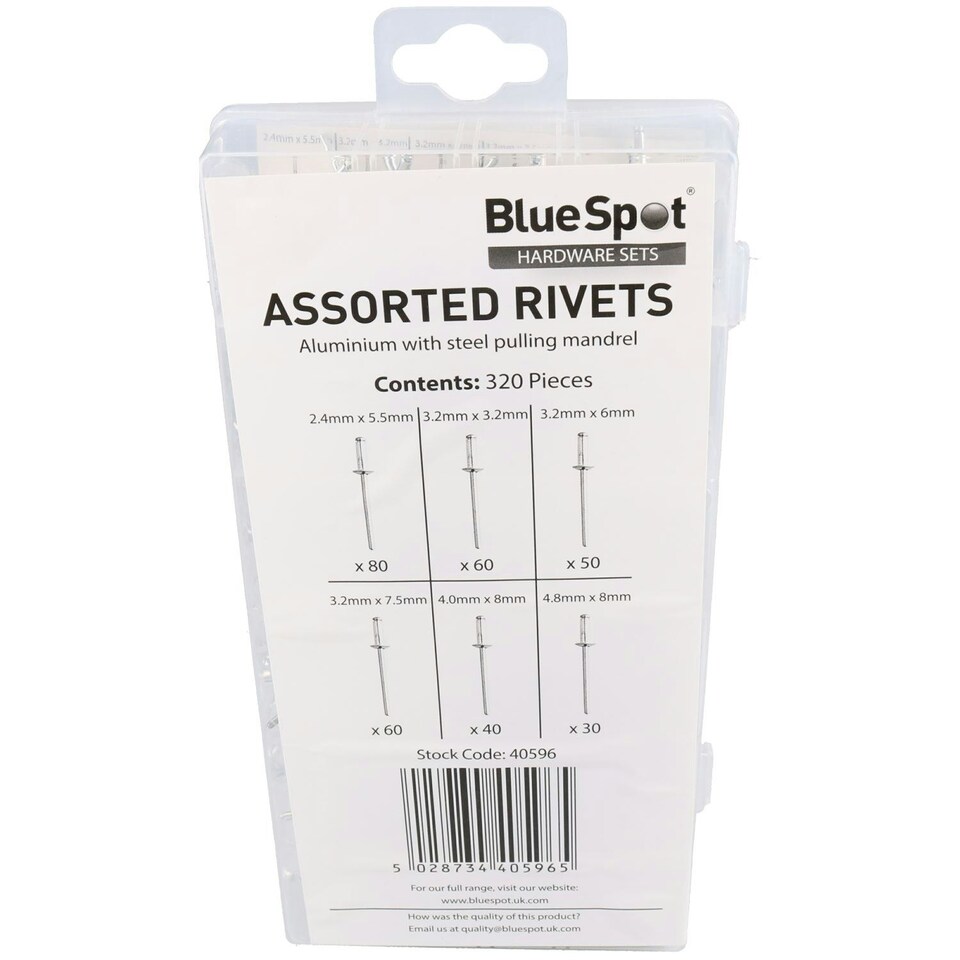 image 1 of Metric Aluminium Blind Pop Pot Rivets Assortment Set Fasteners Fastening 320pc