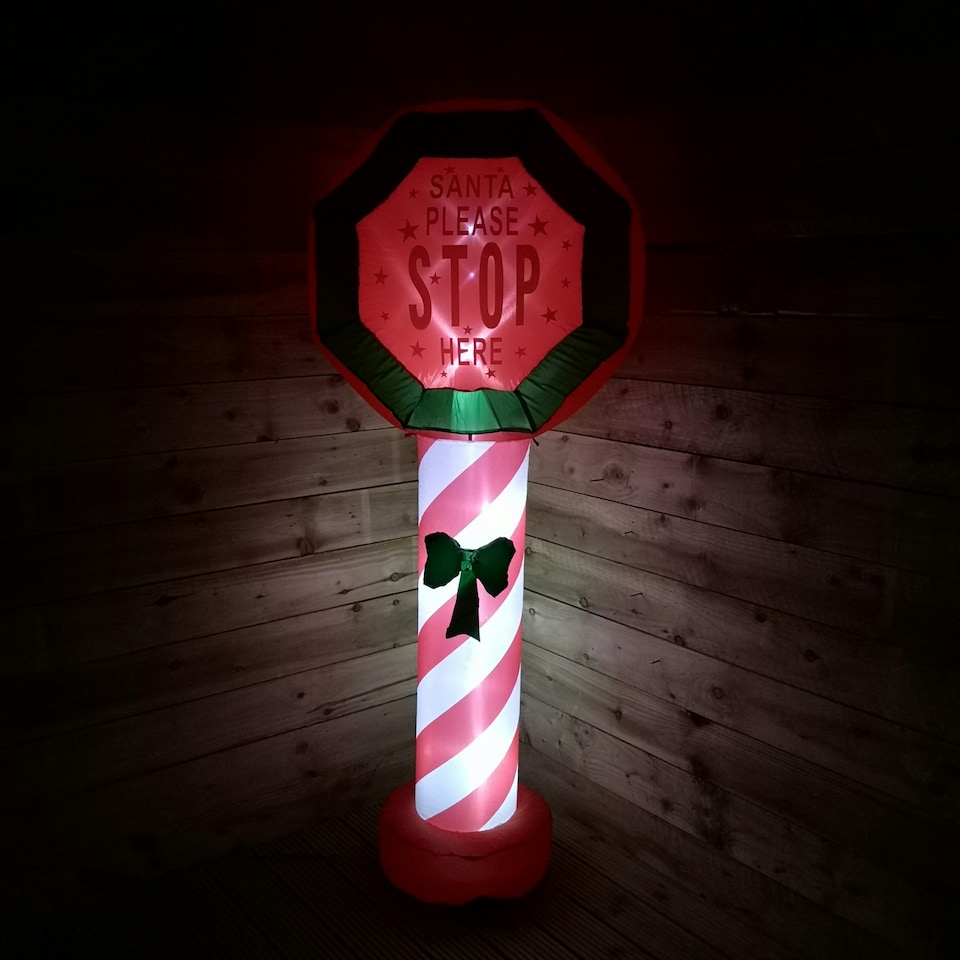 image 1 of 6ft (1.8m) Indoor Outdoor Inflatable LED Lit Santa Stop Here Christmas Sign