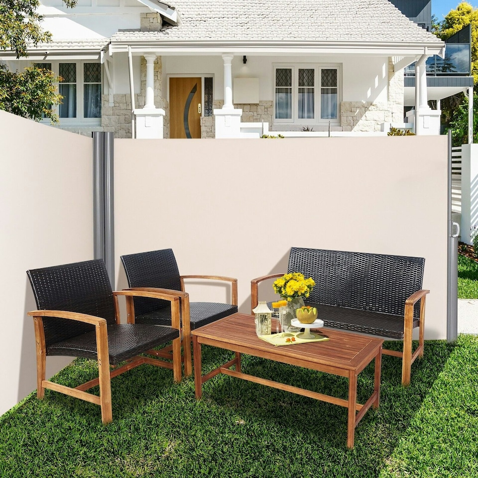 image 1 of COSTWAY 1.8x6M Retractable Folding Side Awning Screen Divider | White
