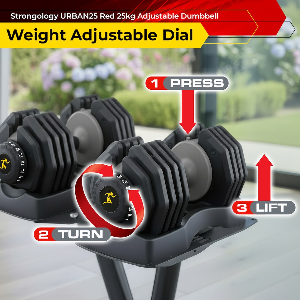 image 1 of Strongology Urban25 Home Fitness Adjustable Smart Dumbbells from 2.5kg up to 25kg Training Weights
