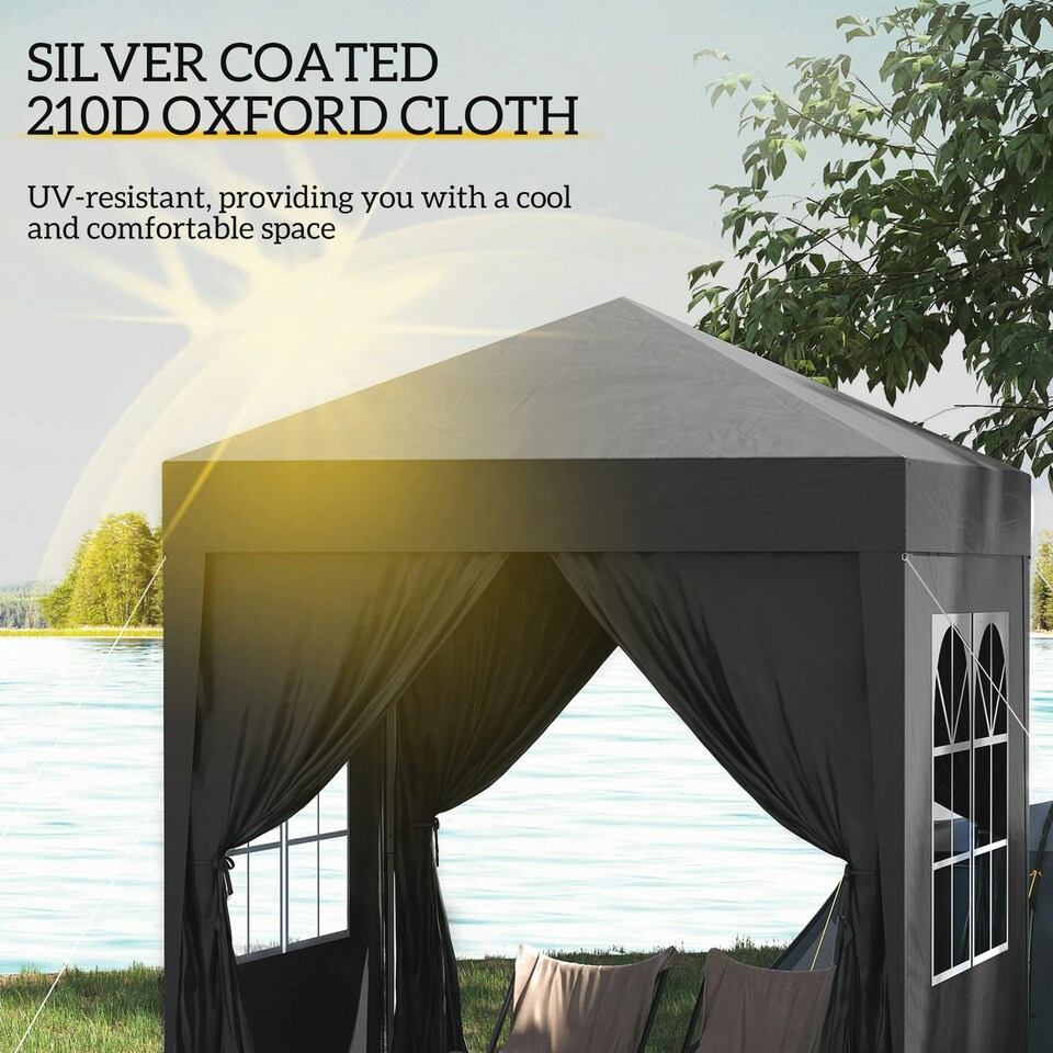 image 1 of Outsunny 2mx2m Pop Up Gazebo Party Tent Canopy Marquee with Storage Bag Black