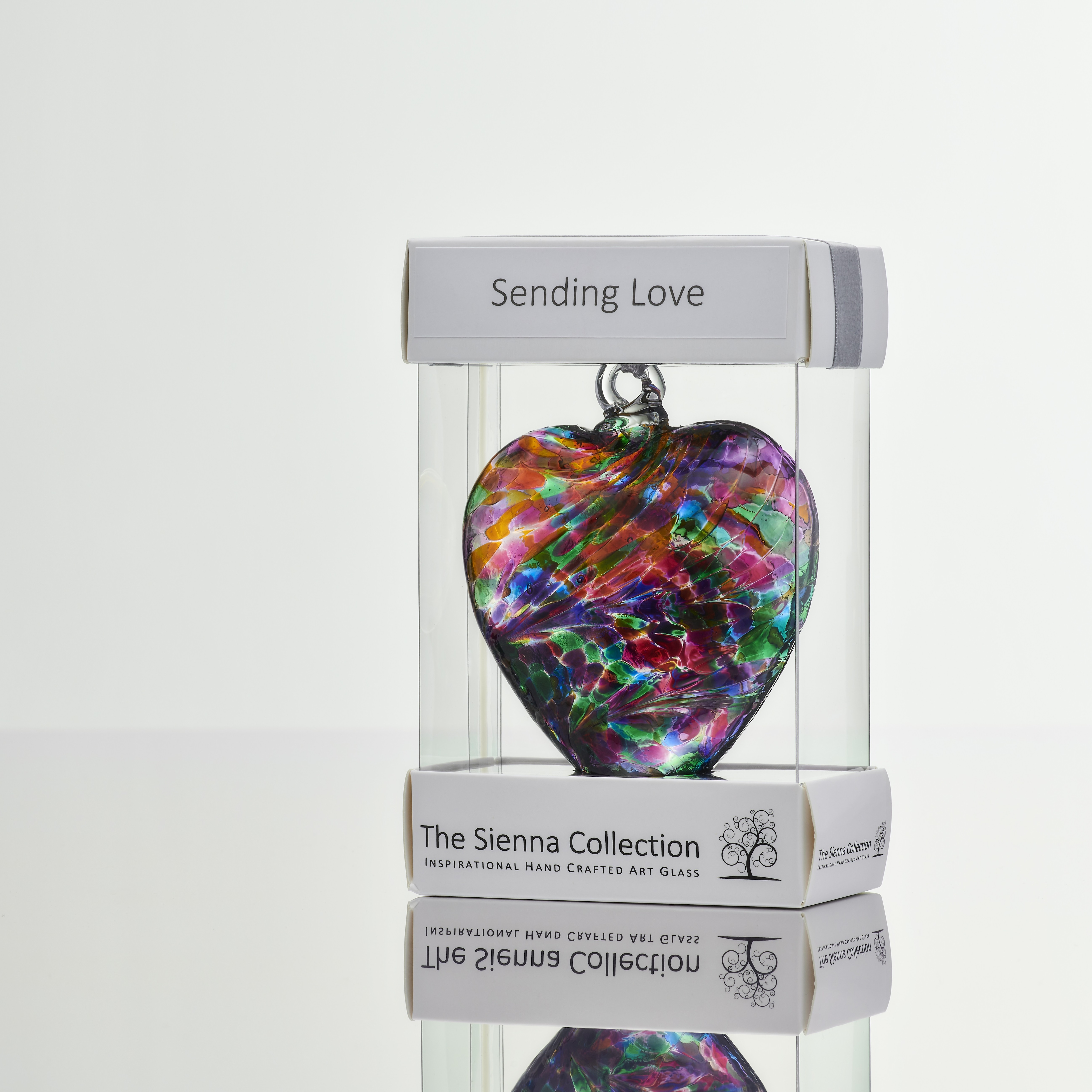 8cm Friendship Heart â Sending Love (Multicoloured Turquoise, Handmade Glass Keepsake)