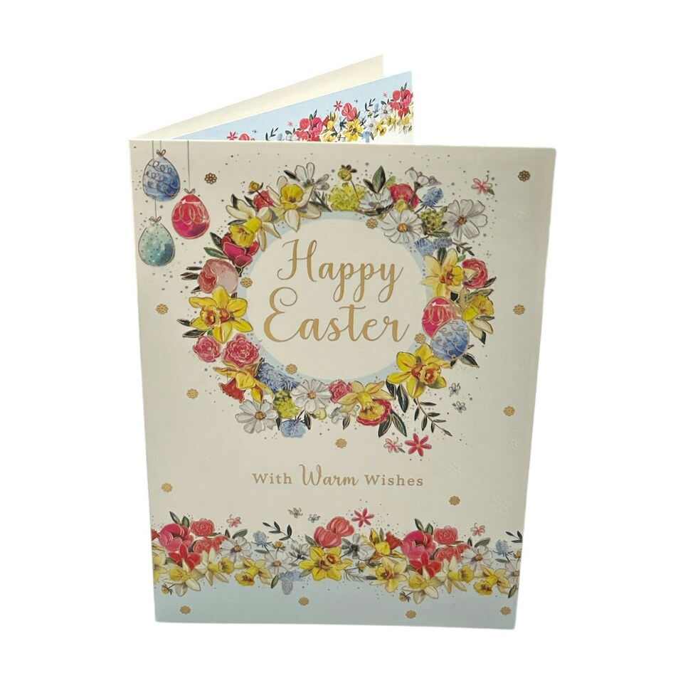 image 1 of Spring Flower Wreath Design Warm Wishes Easter Card