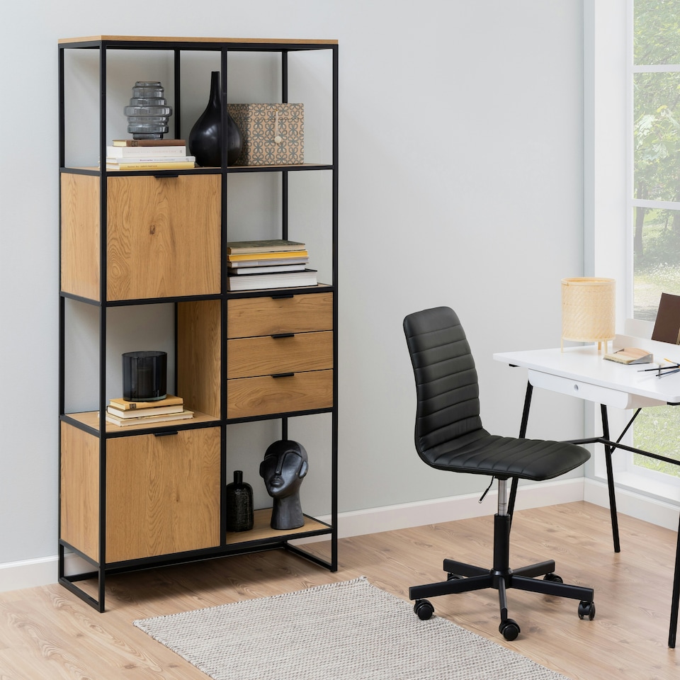 image 1 of Swindon Bookcase with 2 Doors, 3 drawers and 2 Shelves in Black