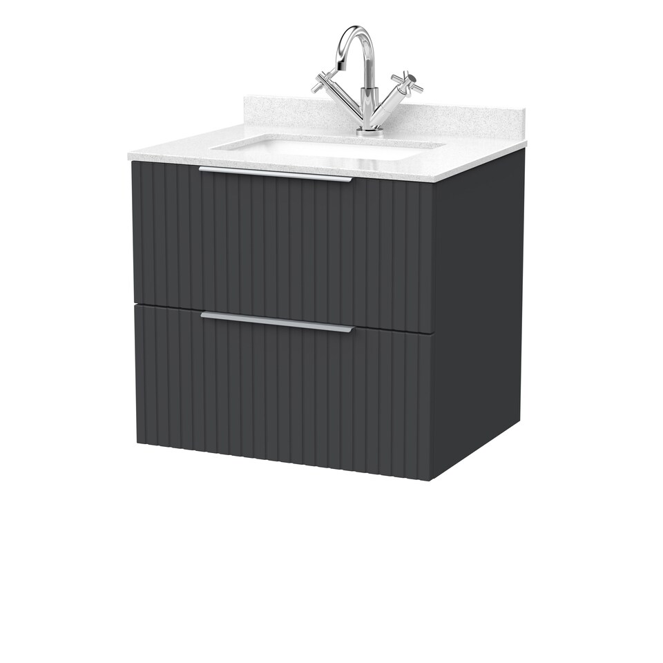 image 1 of Balterley Callingwood Contemporary Wall Hung 2 Drawer Vanity Unit with Marble Worktop with Basin , 600mm, Dark Grey