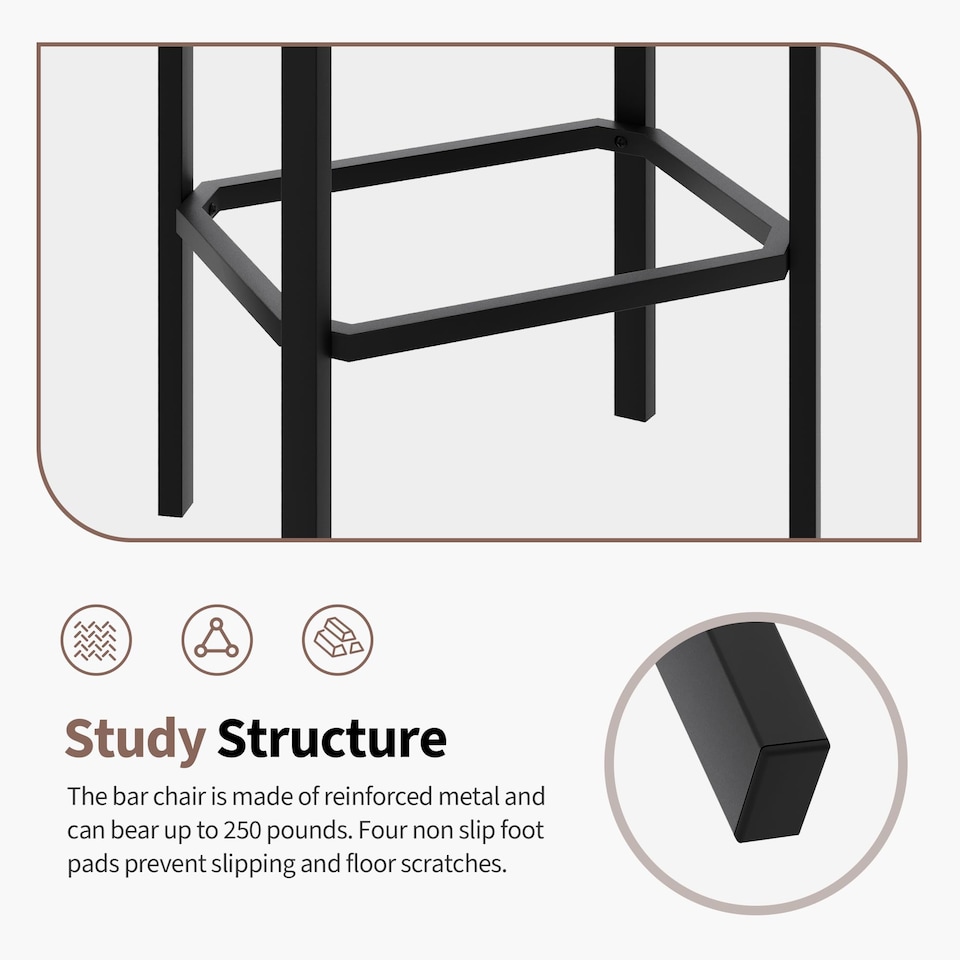 image 1 of London Boutique Set of 2 PU Leather Bar Stools Counter Height Bar Stool with Metal Frame (H)58cm - Black