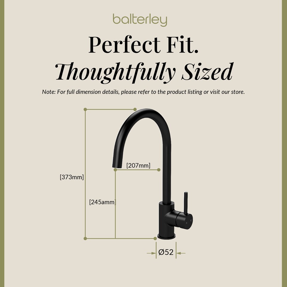 image 1 of Balterley Lacerta Kitchen Mono Mixer Tap with Single Lever Handle, High Curved Swivel Spout | Black | Matt Black | 1