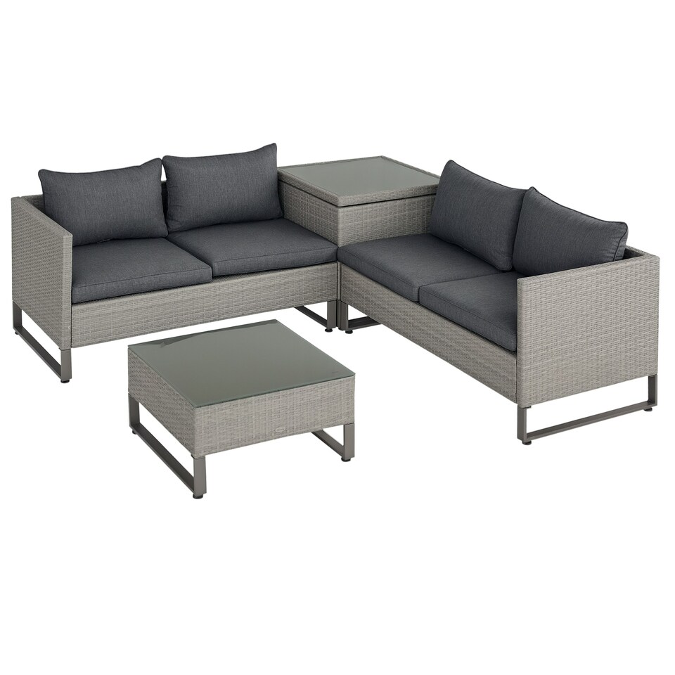 image 1 of Outsunny 4 PCs Rattan Wicker Sofa Set Conservatory Furniture w/ Side Storage Box