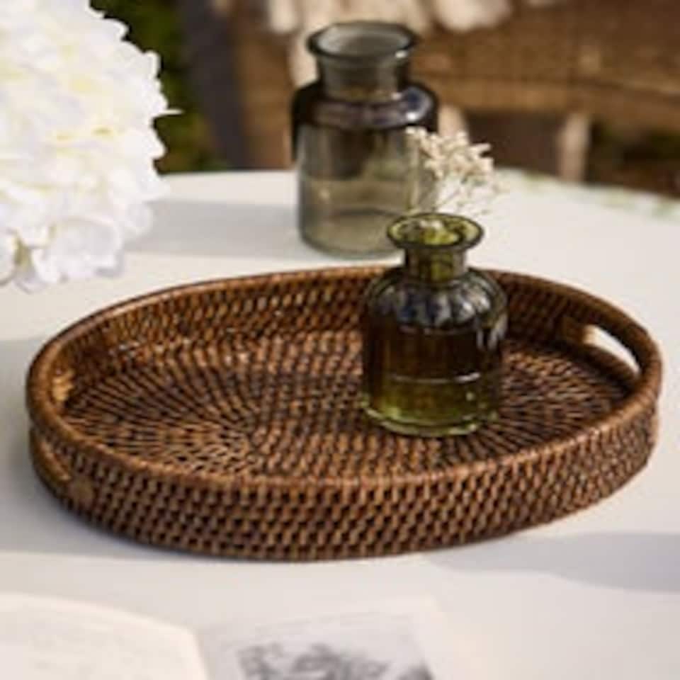 image 1 of Premium Brown Rattan Display Tray Brown