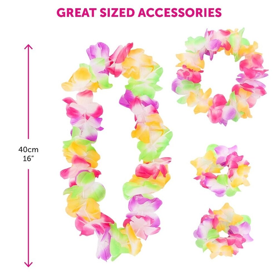 image 1 of Pack of 2 80cm Hawaiian Long Blue Hula Skirt & Lei Blue | One Size