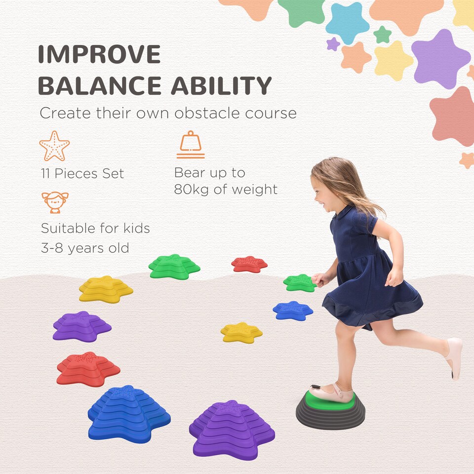 image 1 of ZONEKIZ Kids Stepping Stones, 11 Pieces Balance Stones for Obstacle Course