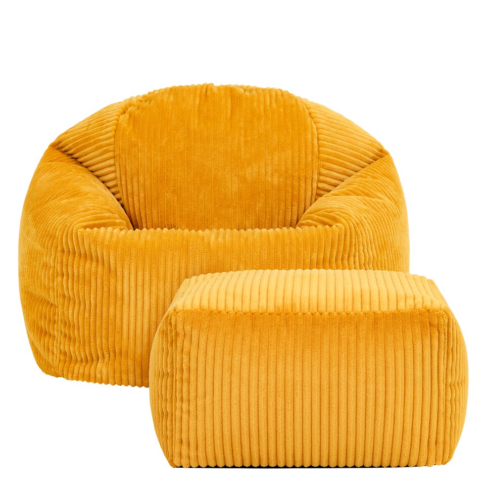 image 1 of icon Kids Kingston Cord Classic Bean Bag and Mini Square Footstool, Ochre