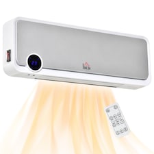 HOMCOM Wall Downflow Heater 2 Heat and Fan 1000W2000W, Electric Space Heater with Timer Remote Oscillating, for Bedroom Home Office, White and Silver