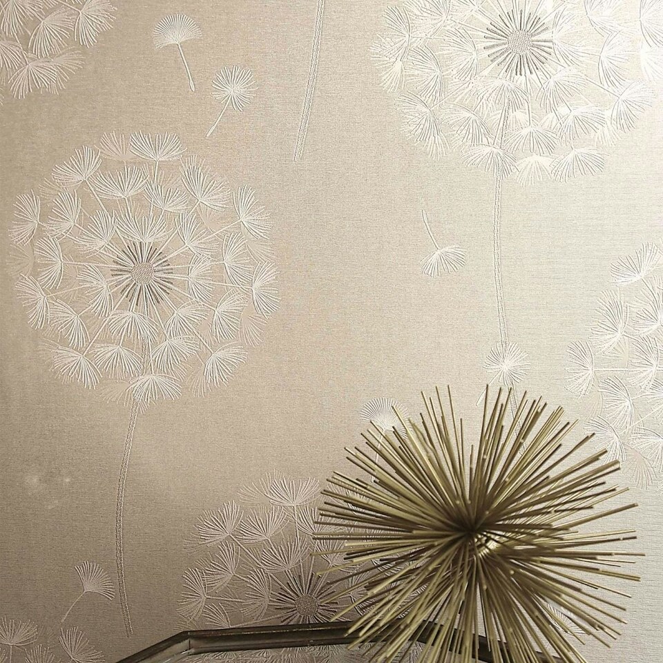 image 1 of Holden Décor Allora Dandelions Heavyweight Vinyl Textured Wallpaper - Cream - 10m x 53cm Cream