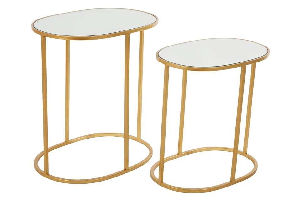 image 1 of Set of 2 Oval Side Tables, Nesting Tables,Gold Side Tables With Mirrored Tops,End Tables,Luxe Accent Tables | Gold