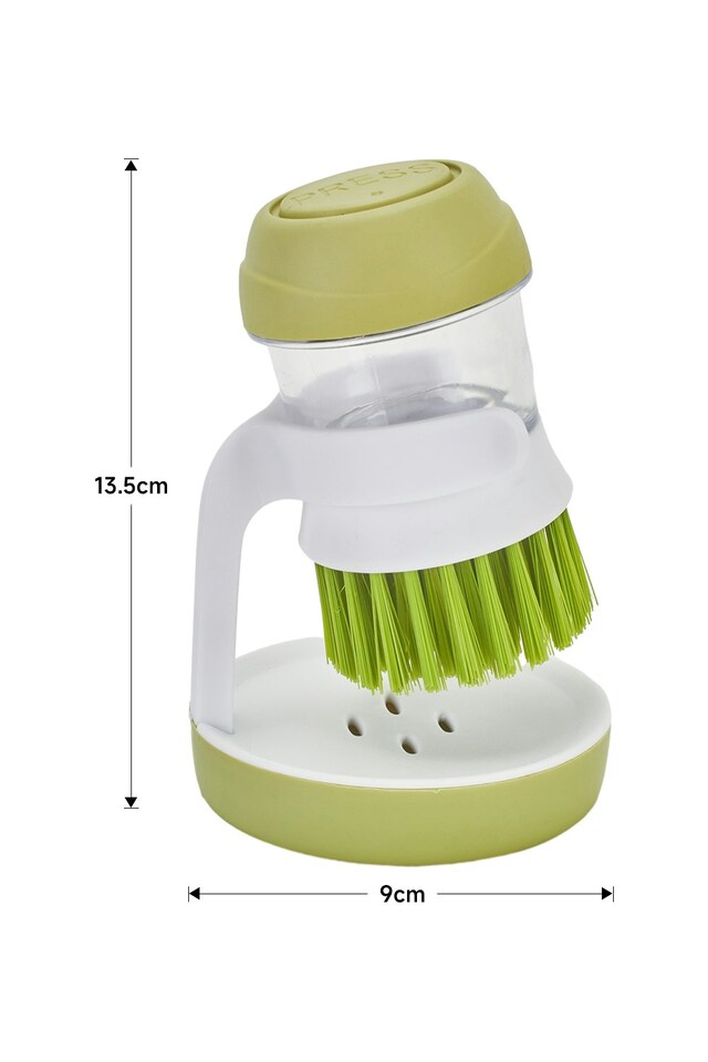 image 1 of Living and Home Dish Pot Brush with Built-in Soap Dispenser, Green | Green