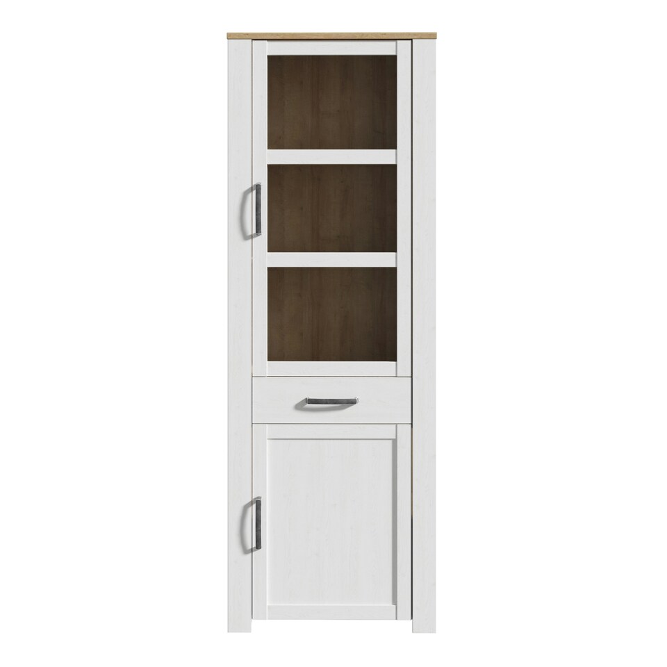 image 1 of Bohol 2 Door 1 Drawer Narrow Display Cabinet in Riviera Oak/White