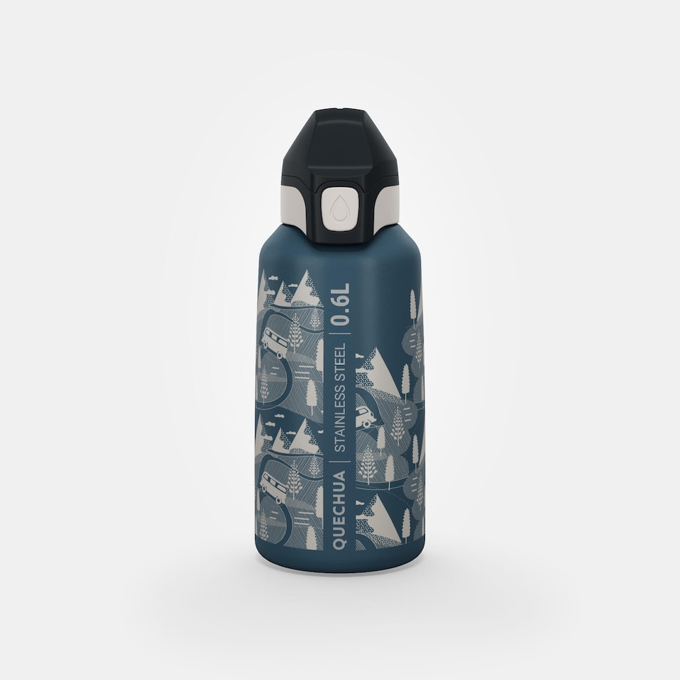 image 1 of Decathlon 0.6 L kids’ stainless steel water flask 500 with instant stopper for hiking