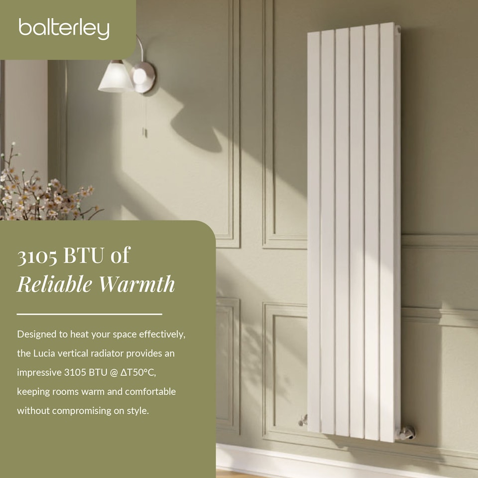 image 1 of Lucia Square Vertical Double Panel Radiator, 1500 x 354mm, Satin White | White | Satin White | 1