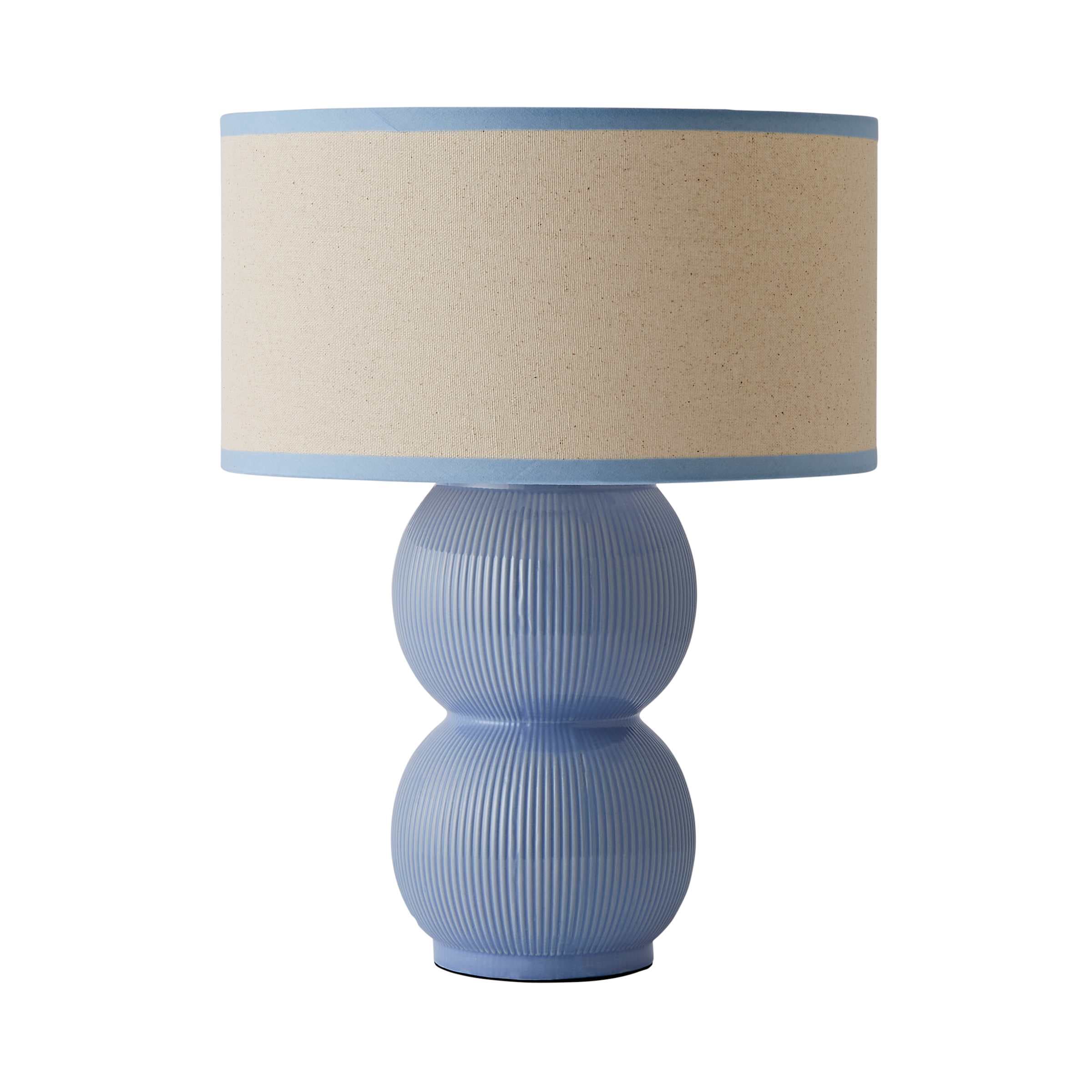 ValueLights Gemma Linen with Trim Drum Lamp Shade Stacked Ribbed Glazed Table Lamp in Light Blue