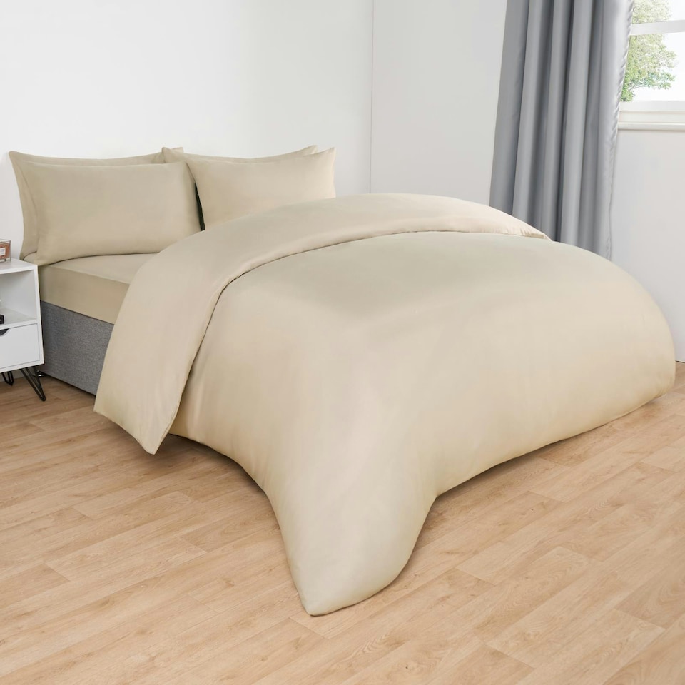 image 1 of OHS Soft Microfibre Plain Duvet Cover and Pillowcase Set, Single - Natural