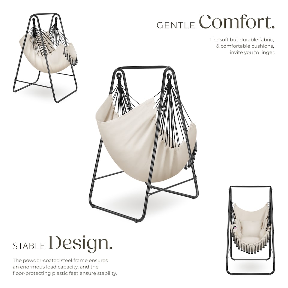 image 1 of Swing Chair Alison - 3 thick pillows, boho style, book pocket and 160kg load capacity | Cream | beige | 1