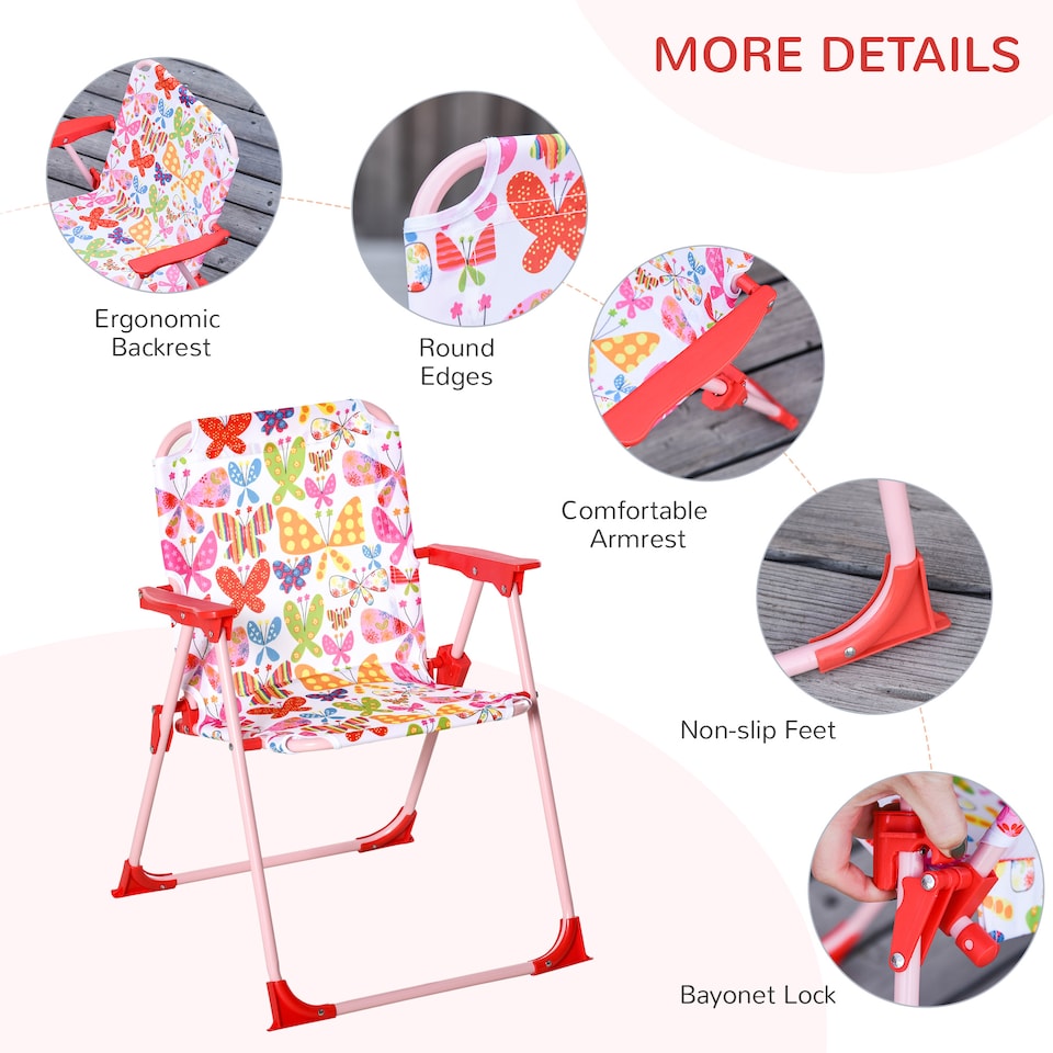 image 1 of Outsunny Kids Folding Picnic Table Chair Set Butterfly Pattern Outdoor Parasol