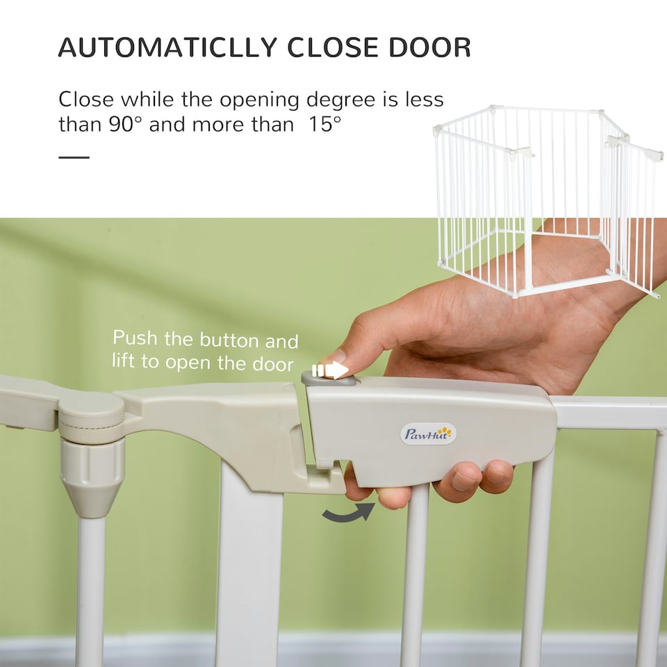 image 1 of PawHut Pet Safety Gate 5 Panels Playpen Metal Fence w/ Walk Through Door - White