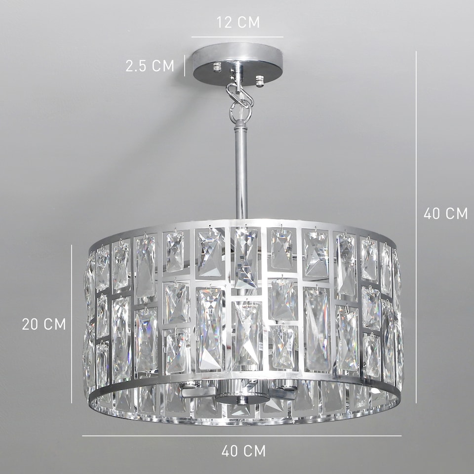 image 1 of HOMCOM Flush Mount Ceiling Light, 3-Light Crystal Chandelier for Living Room | Silver